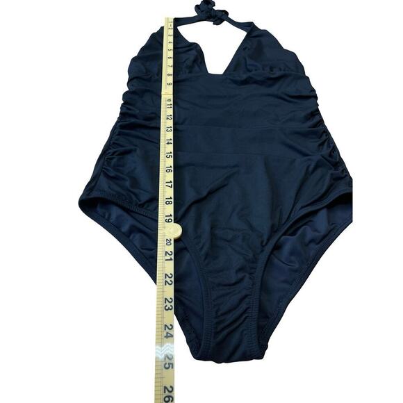 Shoshanna Black Halter One Piece Swimsuit Ruched Classic Flattering Fit - Size 6 - Picture 7 of 10